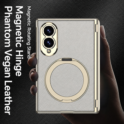 Luxurious Leather Golden Plating Phone Case with Built-In Tempered Glass & Magnetic Bracket For  Galaxy Z Fold8 Wide Ultra