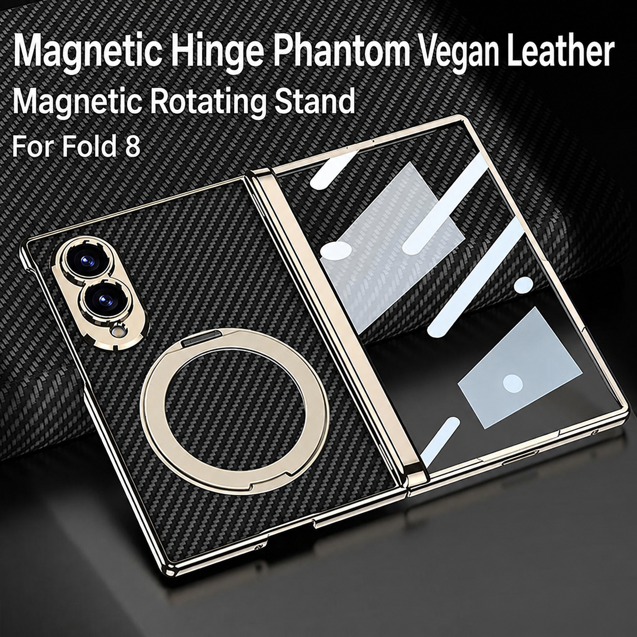 Luxurious Leather Golden Plating Phone Case with Built-In Tempered Glass & Magnetic Bracket For  Galaxy Z Fold8 Wide Ultra