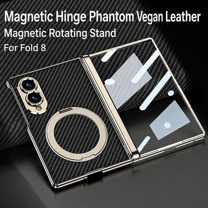 Luxurious Leather Golden Plating Phone Case with Built-In Tempered Glass & Magnetic Bracket For  Galaxy Z Fold8 Wide Ultra