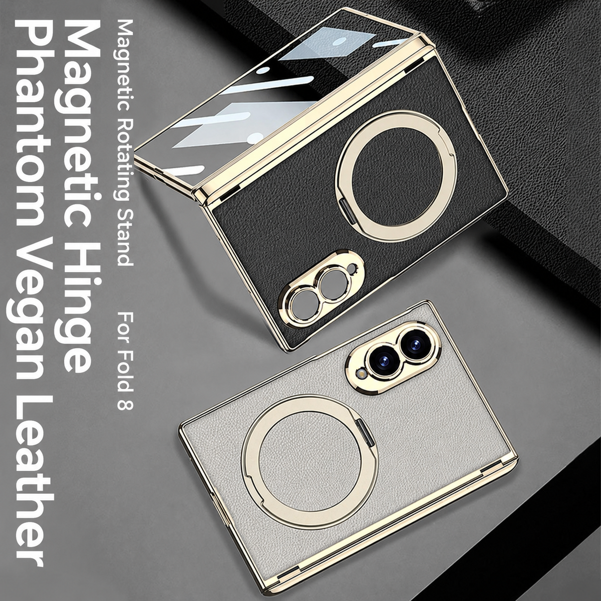 Luxurious Leather Golden Plating Phone Case with Built-In Tempered Glass & Magnetic Bracket For  Galaxy Z Fold8 Wide Ultra