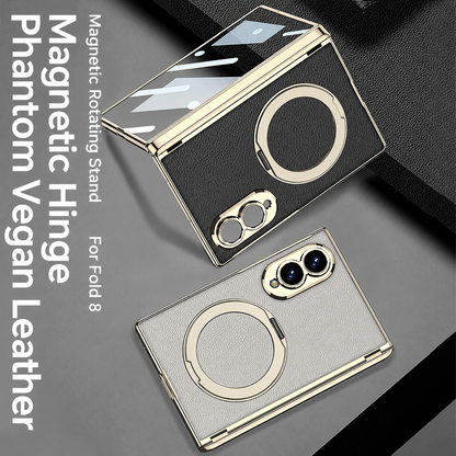 Luxurious Leather Golden Plating Phone Case with Built-In Tempered Glass & Magnetic Bracket For  Galaxy Z Fold8 Wide Ultra