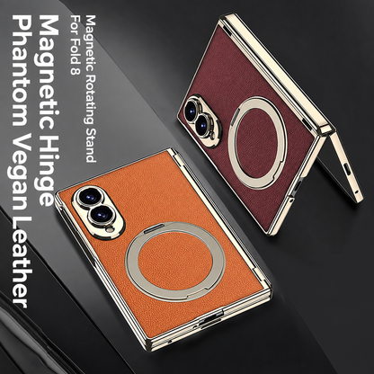 Luxurious Leather Golden Plating Phone Case with Built-In Tempered Glass & Magnetic Bracket For  Galaxy Z Fold8 Wide Ultra