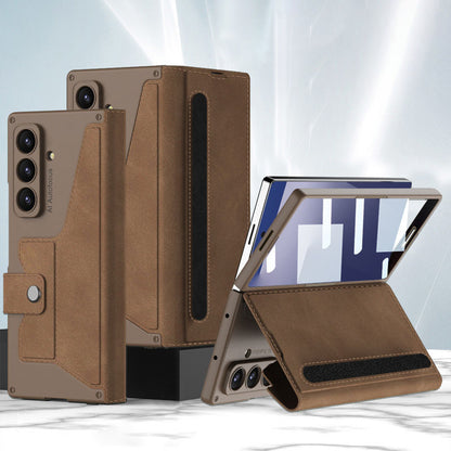 Leather Armor Shockproof Phone Case With Back Screen Film & Pen-Slot For Galaxy Z Fold 7/6/5/4/3