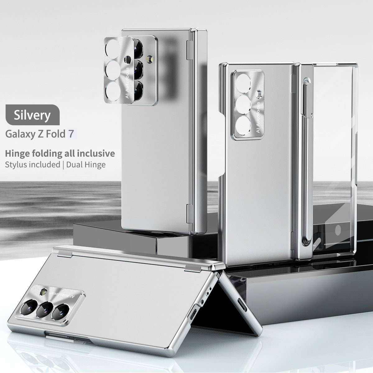 Electroplated Folding Case For Galaxy Z Fold 7/6/5/4/3 With Double Hinge Protector and Free Stylus