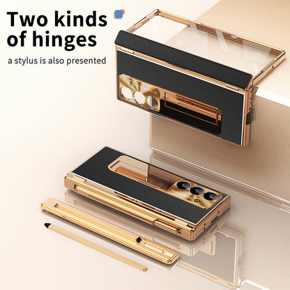 Aluminum Alloy Frame Magnetic Bracket All-Inclusive Electroplating Leather Cover For Galaxy Z Fold 7/6/5/4/3