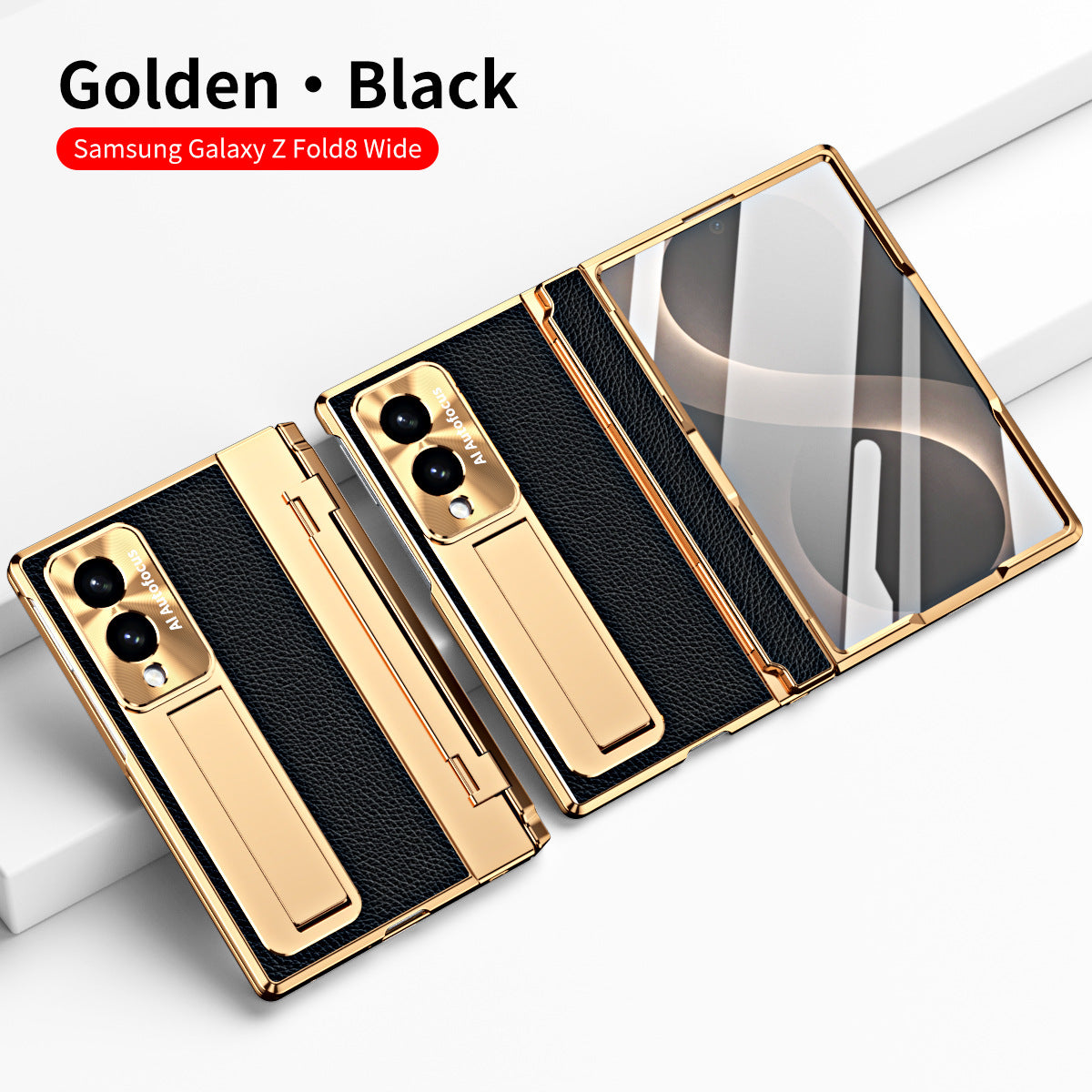 Luxury Leather Magnetic Bracket Shell Electroplated Phone Case With Screen Protector For Galaxy Z Fold8 Wide Ultra