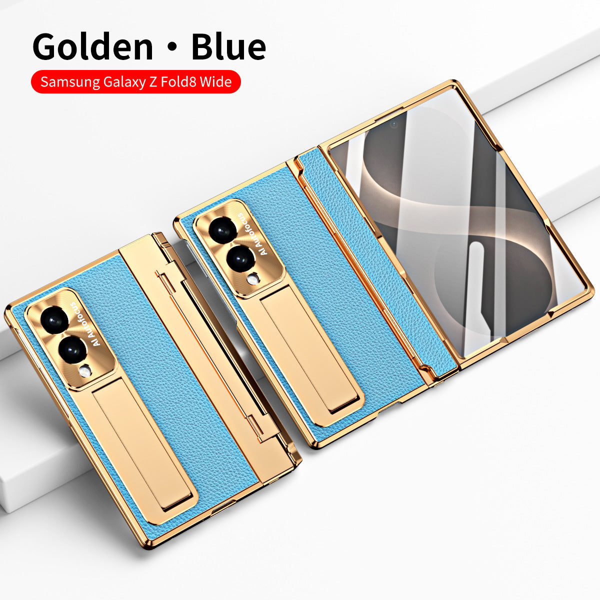 Luxury Leather Magnetic Bracket Shell Electroplated Phone Case With Screen Protector For Galaxy Z Fold8 Wide Ultra