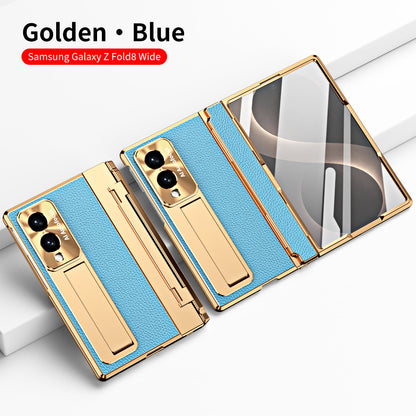 Luxury Leather Magnetic Bracket Shell Electroplated Phone Case With Screen Protector For Galaxy Z Fold8 Wide Ultra