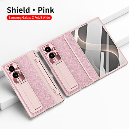Luxury Leather Magnetic Bracket Shell Electroplated Phone Case With Screen Protector For Galaxy Z Fold8 Wide Ultra