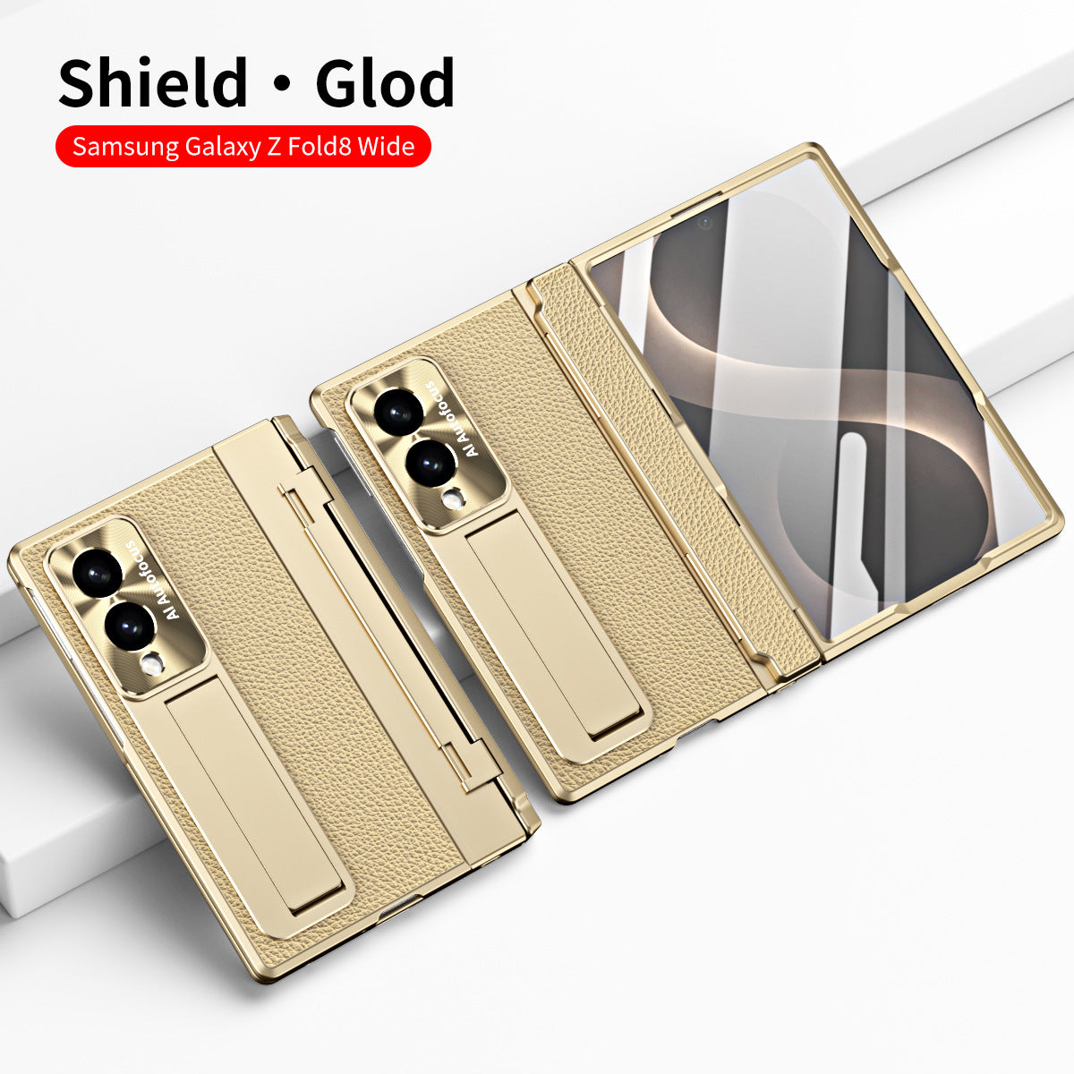 Luxury Leather Magnetic Bracket Shell Electroplated Phone Case With Screen Protector For Galaxy Z Fold8 Wide Ultra