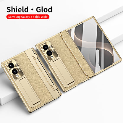 Luxury Leather Magnetic Bracket Shell Electroplated Phone Case With Screen Protector For Galaxy Z Fold8 Wide Ultra