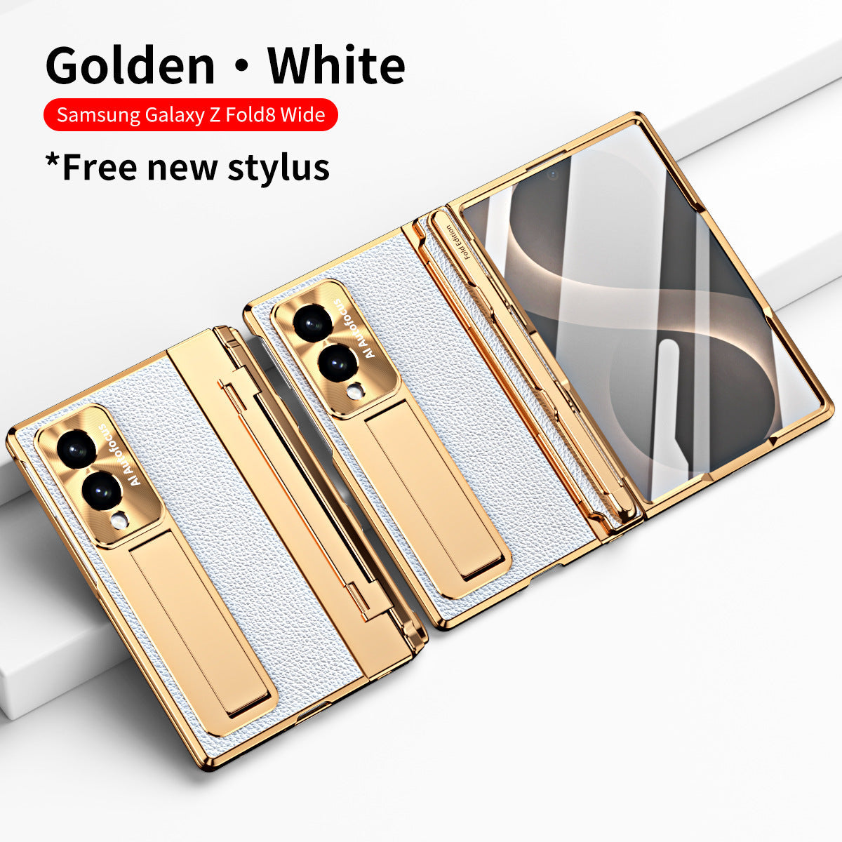 Luxury Leather Magnetic Bracket Shell Electroplated Phone Case With Screen Protector For Galaxy Z Fold8 Wide Ultra