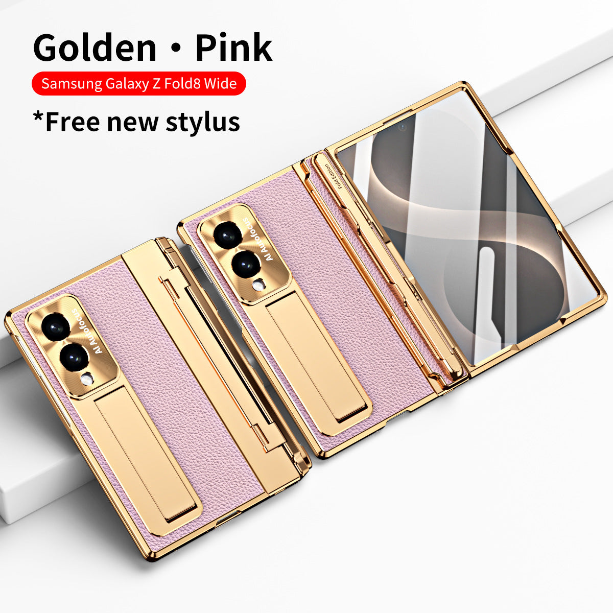 Luxury Leather Magnetic Bracket Shell Electroplated Phone Case With Screen Protector For Galaxy Z Fold8 Wide Ultra