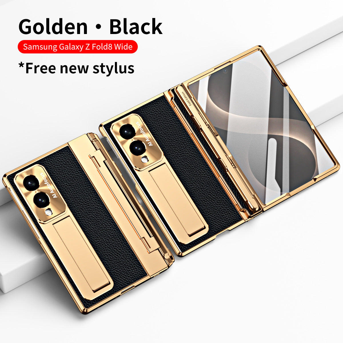 Luxury Leather Magnetic Bracket Shell Electroplated Phone Case With Screen Protector For Galaxy Z Fold8 Wide Ultra