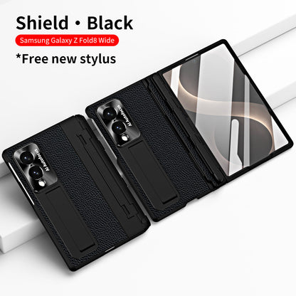 Luxury Leather Magnetic Bracket Shell Electroplated Phone Case With Screen Protector For Galaxy Z Fold8 Wide Ultra