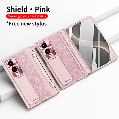 Luxury Leather Magnetic Bracket Shell Electroplated Phone Case With Screen Protector For Galaxy Z Fold8 Wide Ultra