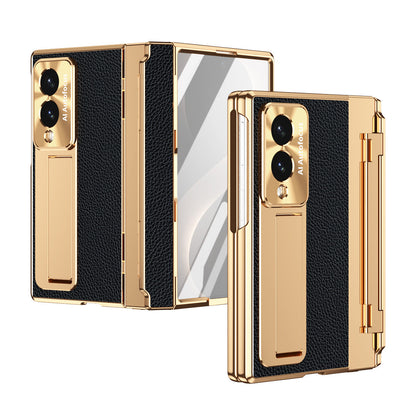 Luxury Leather Magnetic Bracket Shell Electroplated Phone Case With Screen Protector For Galaxy Z Fold8 Wide Ultra