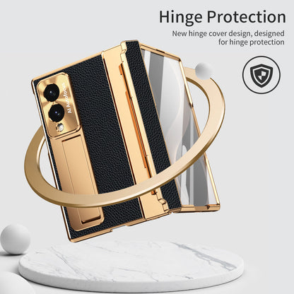 Luxury Leather Magnetic Bracket Shell Electroplated Phone Case With Screen Protector For Galaxy Z Fold8 Wide Ultra