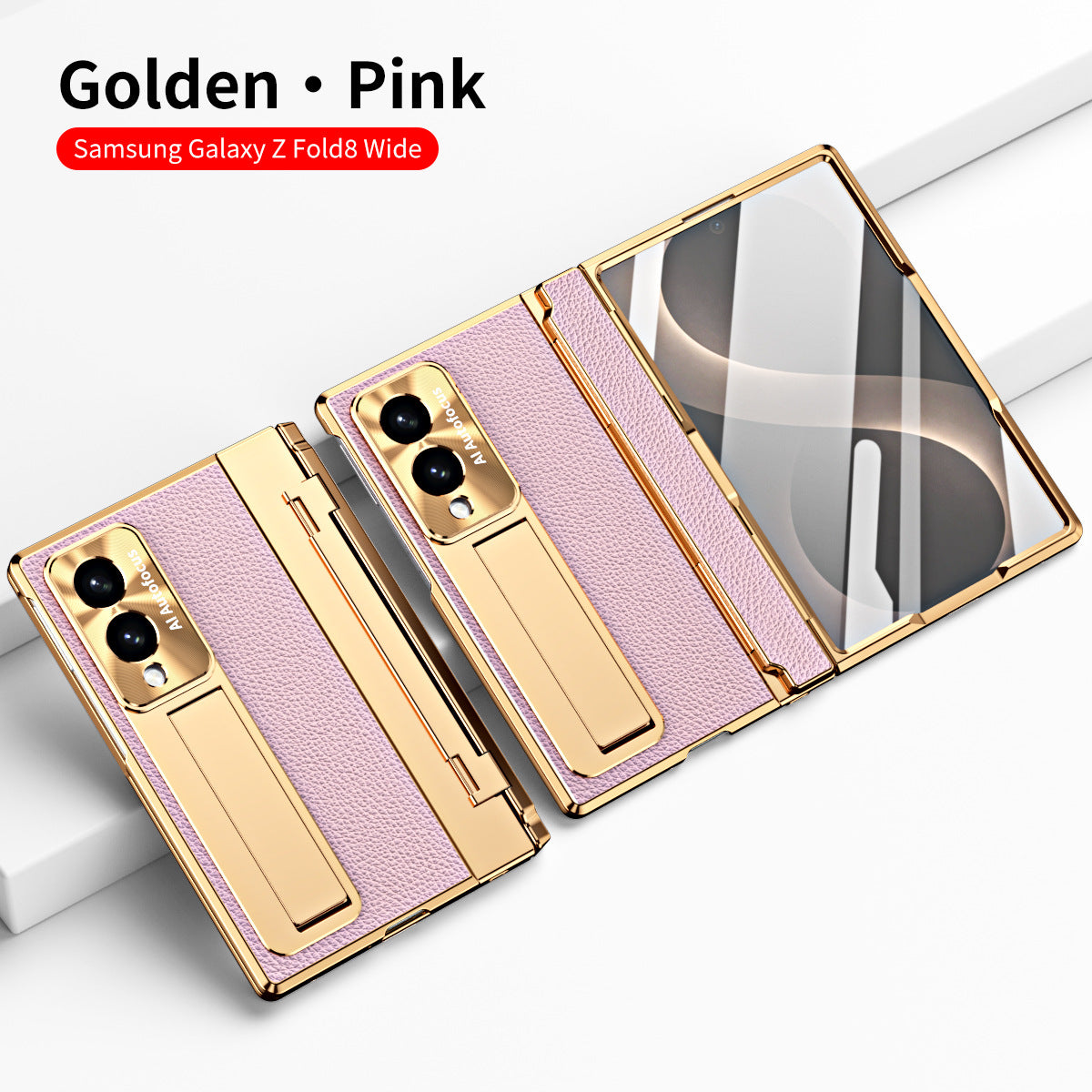 Luxury Leather Magnetic Bracket Shell Electroplated Phone Case With Screen Protector For Galaxy Z Fold8 Wide Ultra