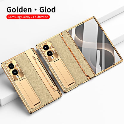 Luxury Leather Magnetic Bracket Shell Electroplated Phone Case With Screen Protector For Galaxy Z Fold8 Wide Ultra
