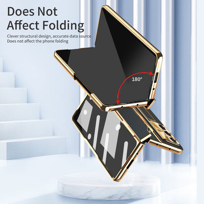 Luxury Leather Magnetic Bracket Shell Electroplated Phone Case For Galaxy Z Fold 7/6/5/4/3 With Back Screen Glass