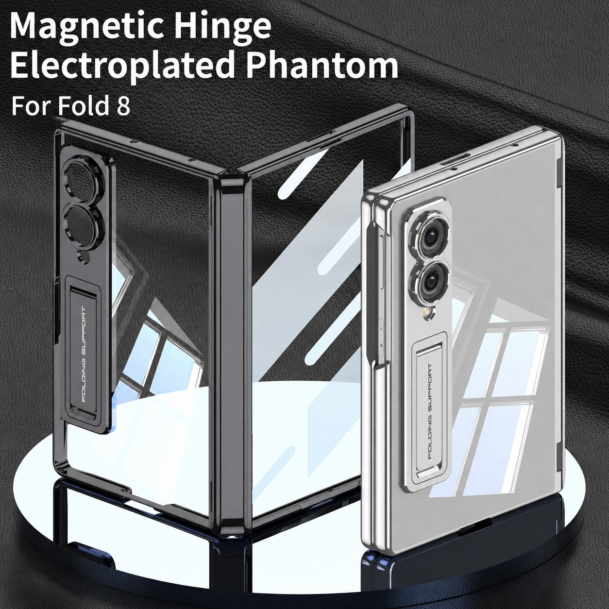 Magnetic Hinge Protective Clear Phone Case with Built-In Tempered Glass & Bracket For Galaxy Z Fold8 Wide Ultra