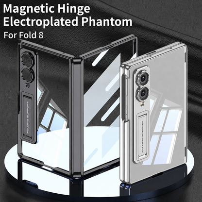 Magnetic Hinge Protective Clear Phone Case with Built-In Tempered Glass & Bracket For Galaxy Z Fold8 Wide Ultra