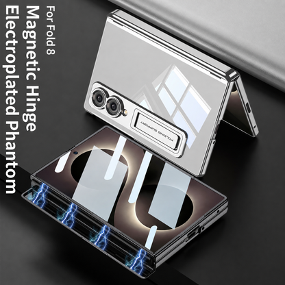 Magnetic Hinge Protective Clear Phone Case with Built-In Tempered Glass & Bracket For Galaxy Z Fold8 Wide Ultra