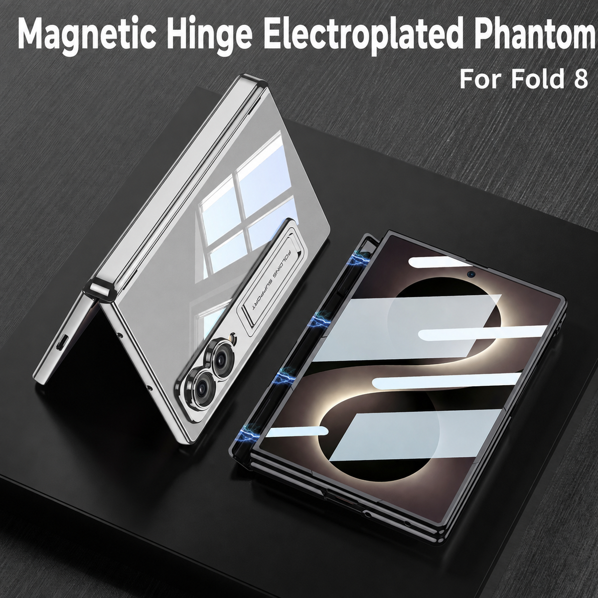 Magnetic Hinge Protective Clear Phone Case with Built-In Tempered Glass & Bracket For Galaxy Z Fold8 Wide Ultra
