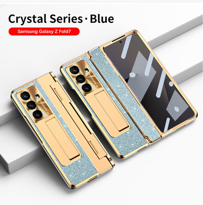 Luxury Crystal Gold Electroplated Shockproof Phone Case With Screen Protector For Galaxy Z Fold 7/6/5/4/3