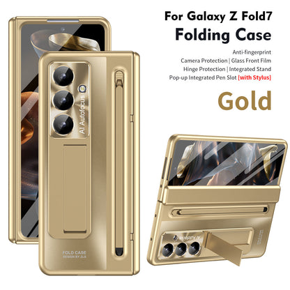 Armor Electroplated Anti-fall Protective Phone Case With Pen Tray Shell and Film For Galaxy Z Fold 7/6/5/4