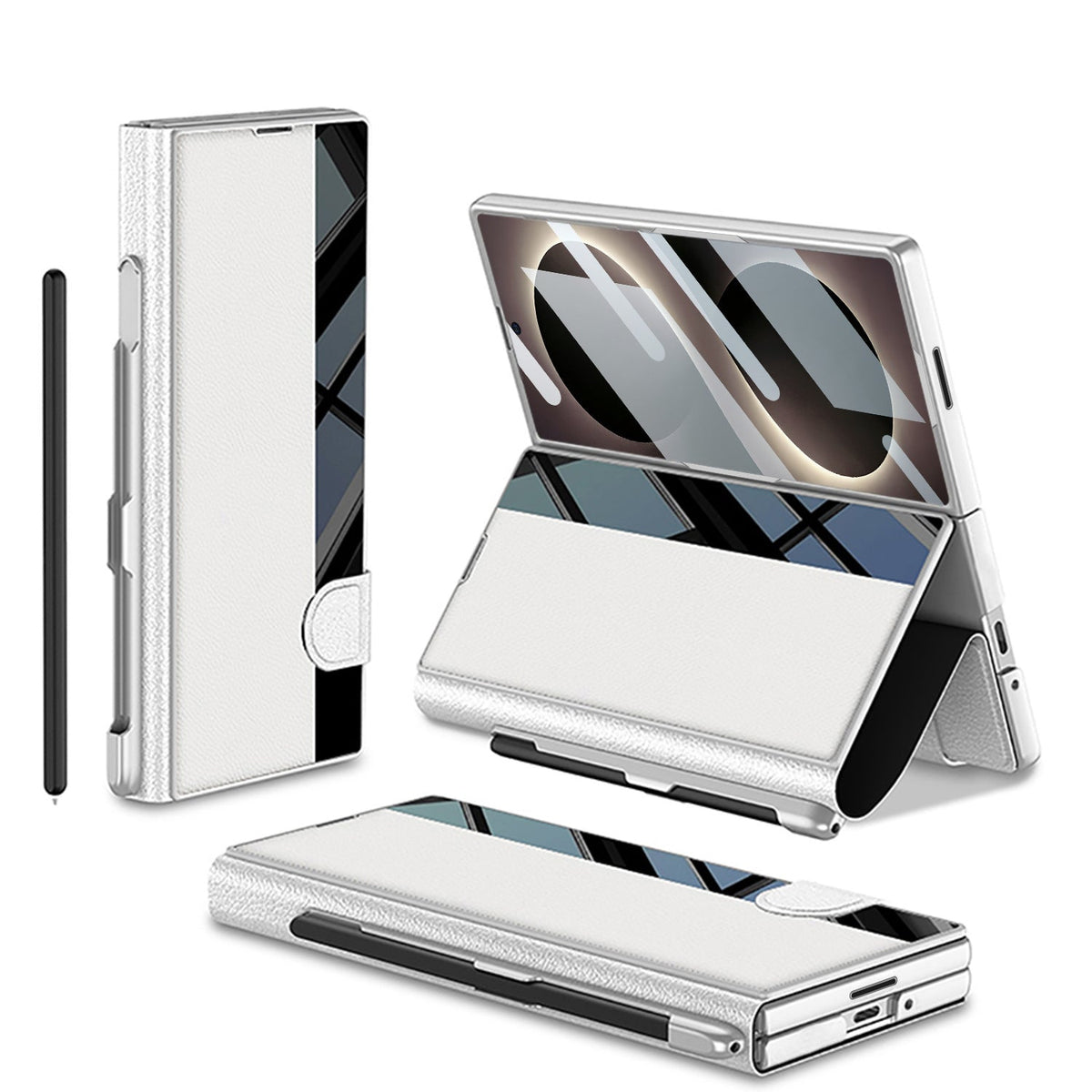 Galaxy Z Fold8 Wide Ultra Luxurious Leather Folio Case with Built-In Tempered Glass & Pen Holder
