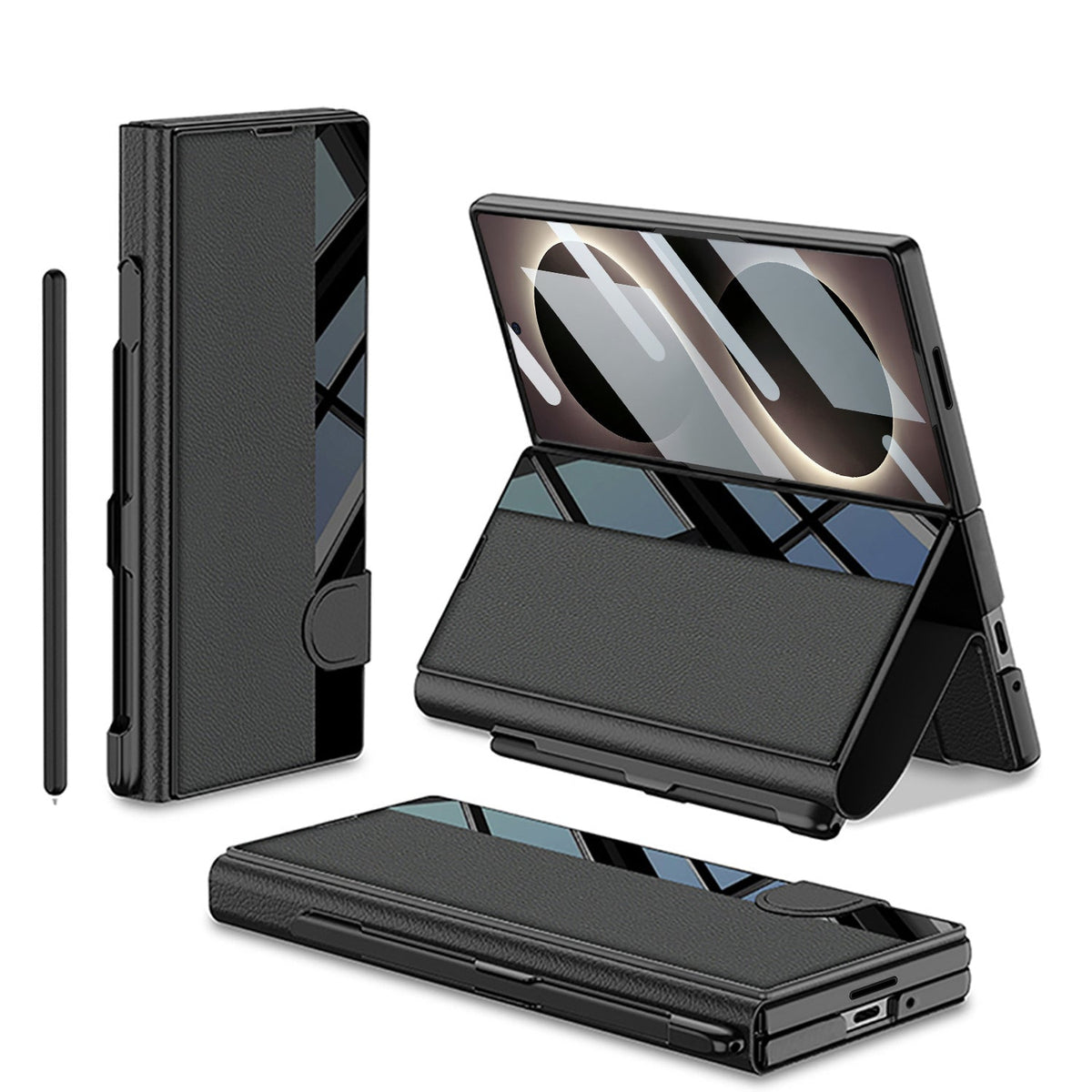 Galaxy Z Fold8 Wide Ultra Luxurious Leather Folio Case with Built-In Tempered Glass & Pen Holder