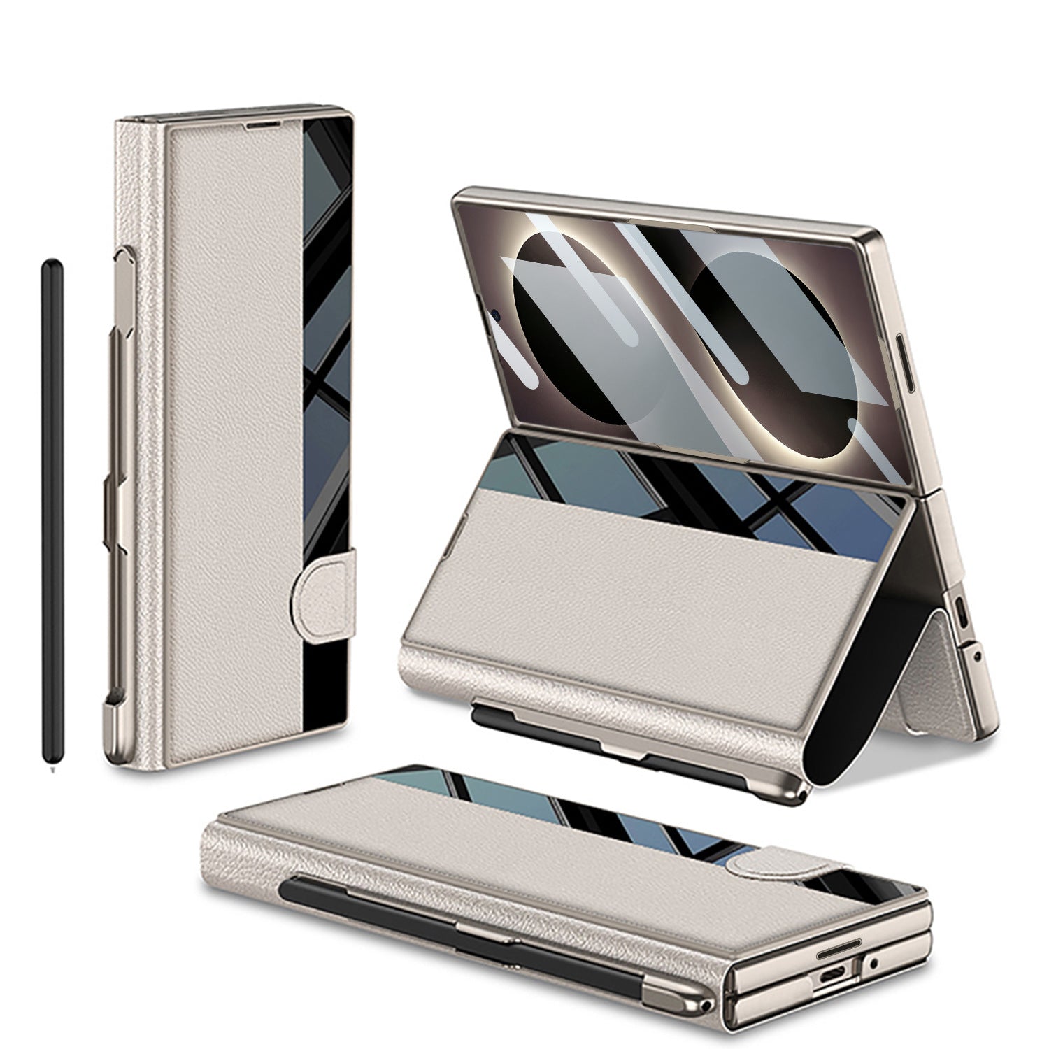 Galaxy Z Fold8 Wide Ultra Luxurious Leather Folio Case with Built-In Tempered Glass & Pen Holder
