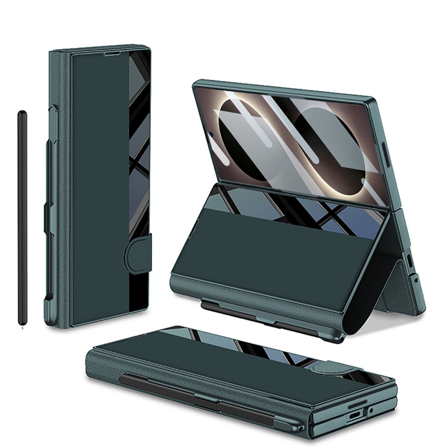Galaxy Z Fold8 Wide Ultra Luxurious Leather Folio Case with Built-In Tempered Glass & Pen Holder
