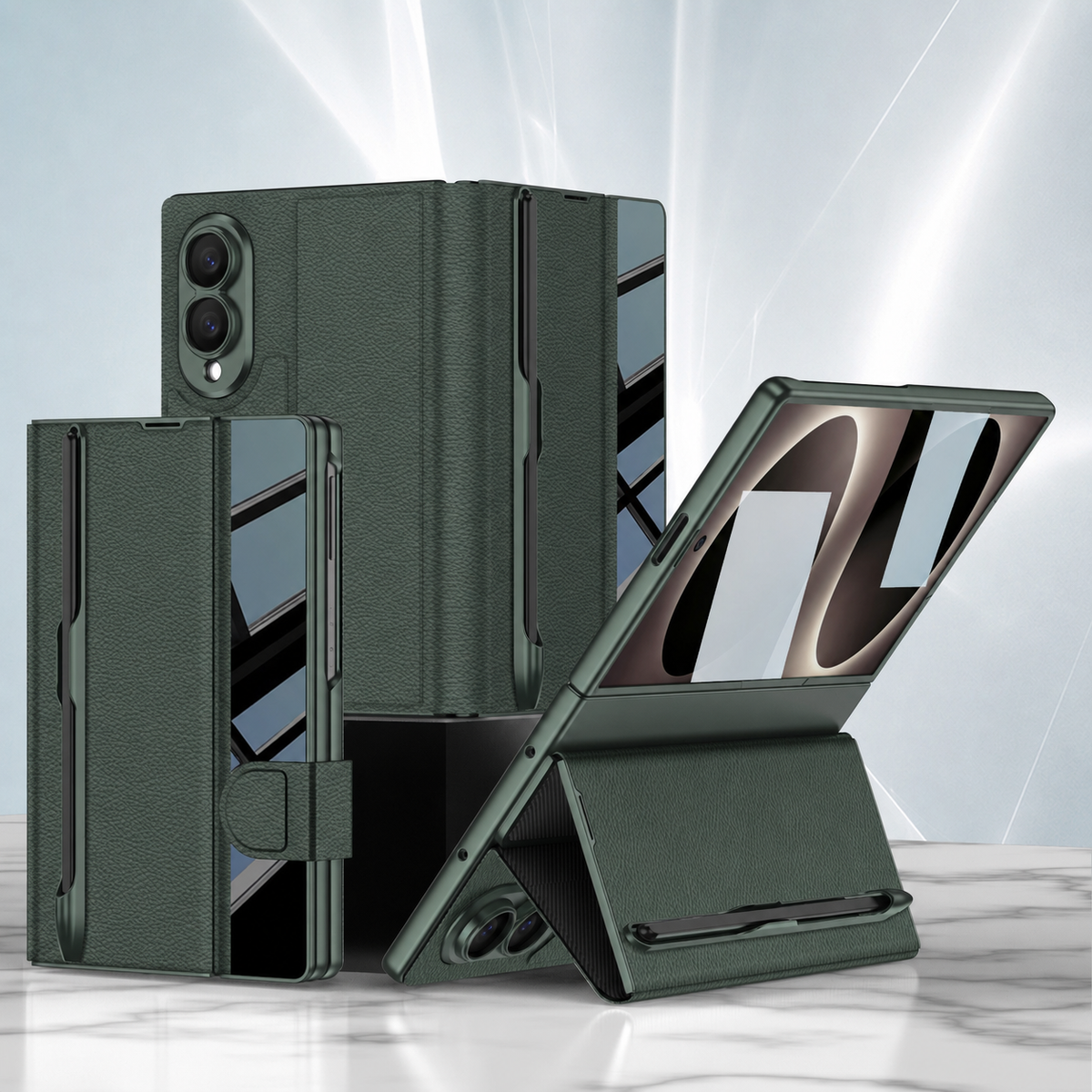 Galaxy Z Fold8 Wide Ultra Luxurious Leather Folio Case with Built-In Tempered Glass & Pen Holder