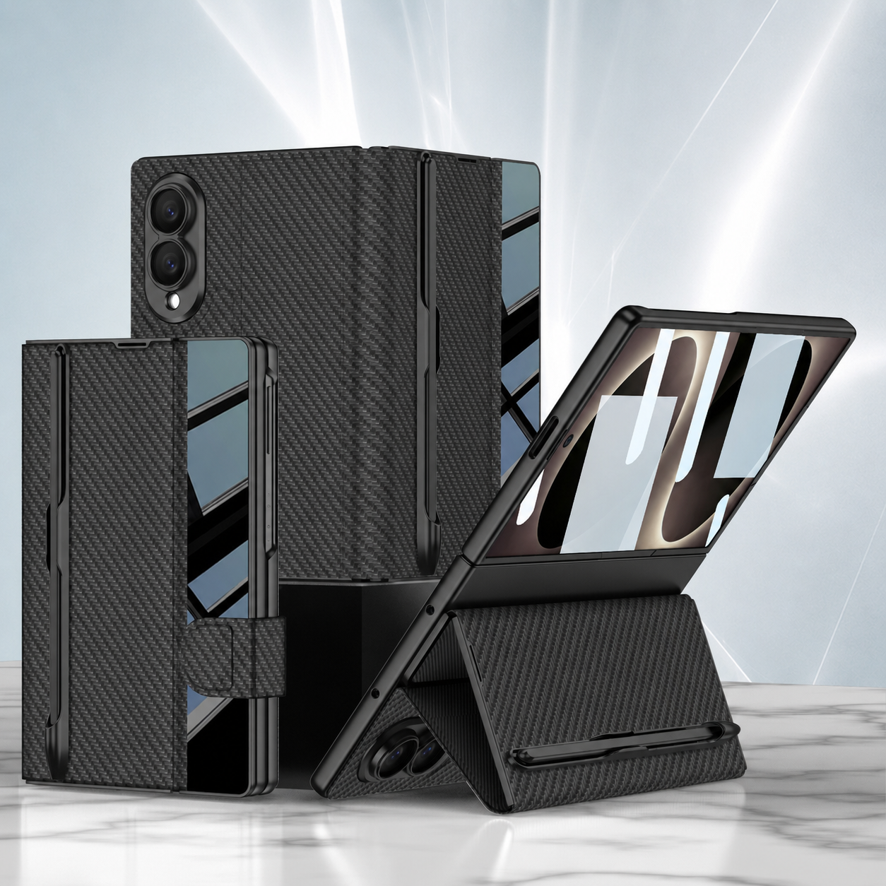 Galaxy Z Fold8 Wide Ultra Luxurious Leather Folio Case with Built-In Tempered Glass & Pen Holder
