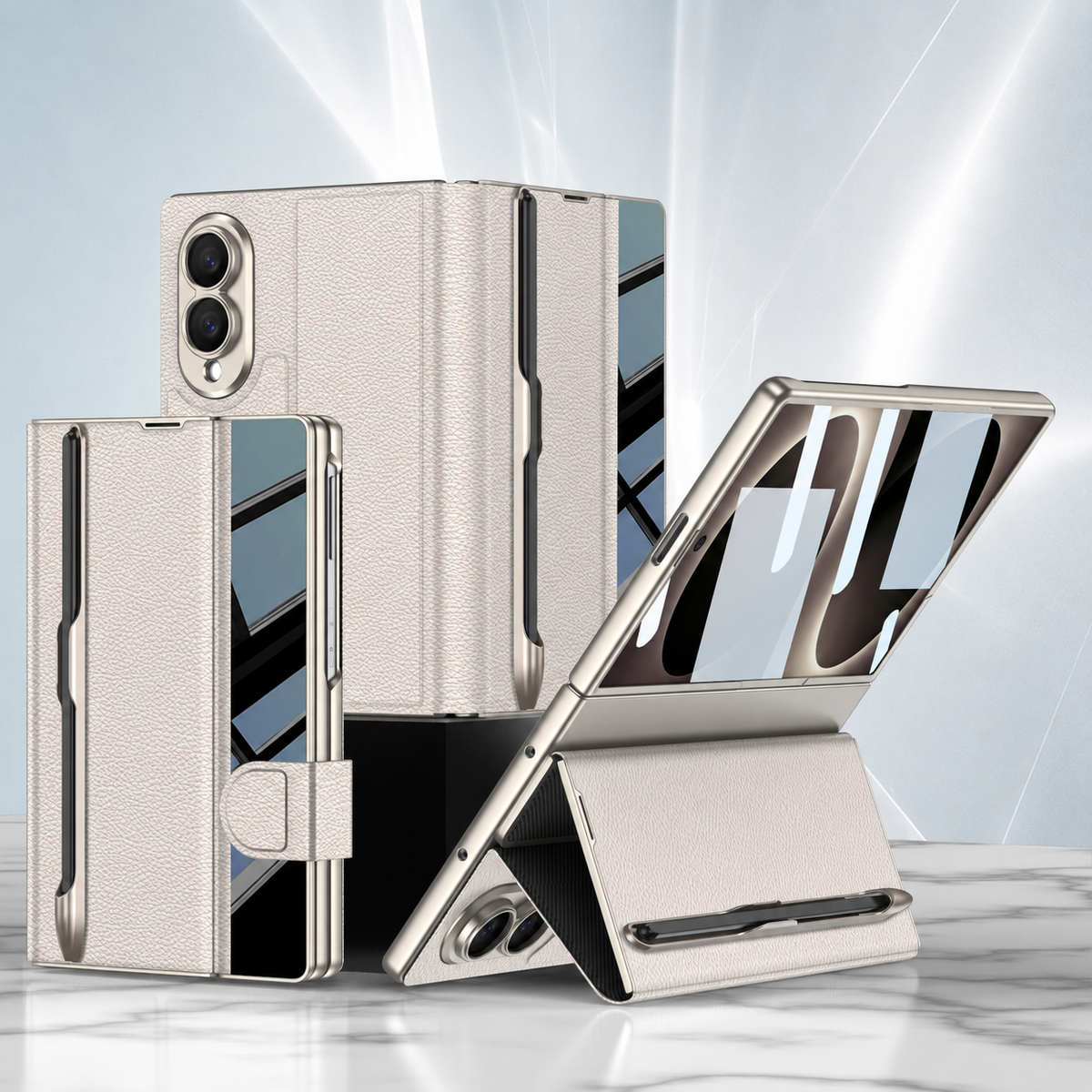 Galaxy Z Fold8 Wide Ultra Luxurious Leather Folio Case with Built-In Tempered Glass & Pen Holder