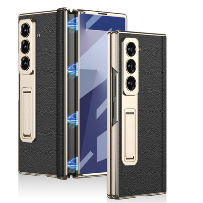 Magnetic Hinge Hidden Bracket All-included Leather Case With Back Screen Protector For Galaxy Z Fold 7/6/5
