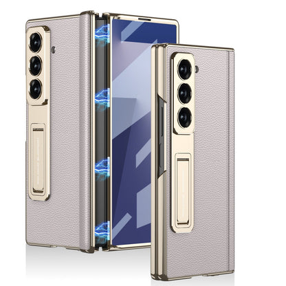 Magnetic Hinge Hidden Bracket All-included Leather Case With Back Screen Protector For Galaxy Z Fold 7/6/5