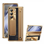 Leather Golden Electroplated Phone Case With Back Screen Glass and Stylus For Galaxy Z Fold8 Wide Ultra
