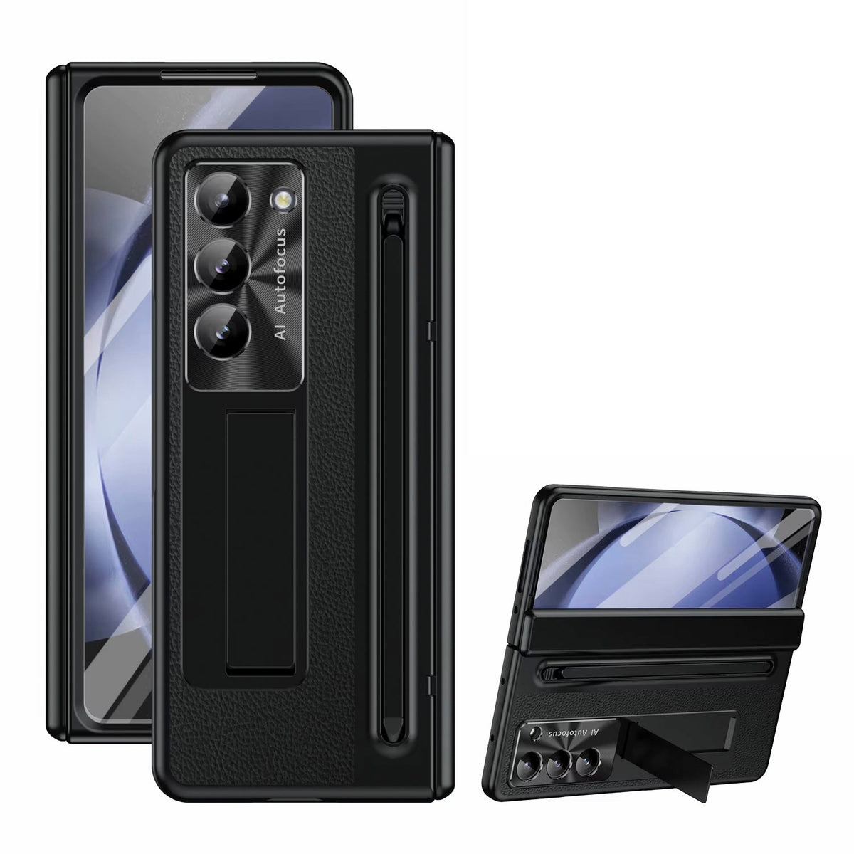 Leather Golden Electroplated Phone Case With Back Screen Glass and Stylus For Galaxy Z Fold8 Wide Ultra