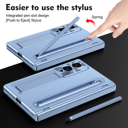 Golden Electroplated Leather Phone Case With Built-in Tempered Glass & Stylus For Galaxy Z Fold8 Wide Ultra