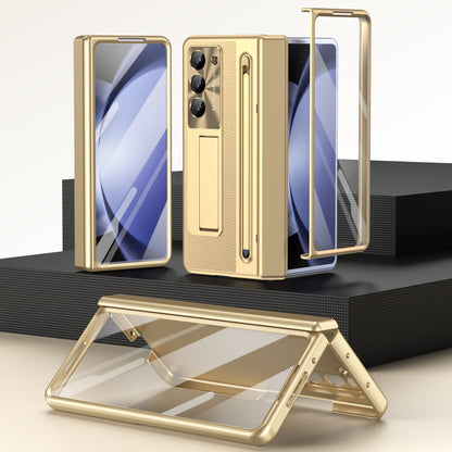 Leather Golden Electroplated Phone Case With Back Screen Glass and Stylus For Galaxy Z Fold8 Wide Ultra