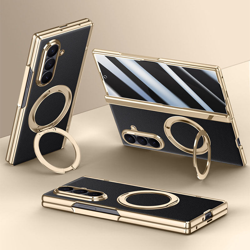 Magnetic Bracket Leather Phone Case With Back Screen Film For Galaxy Z Fold7