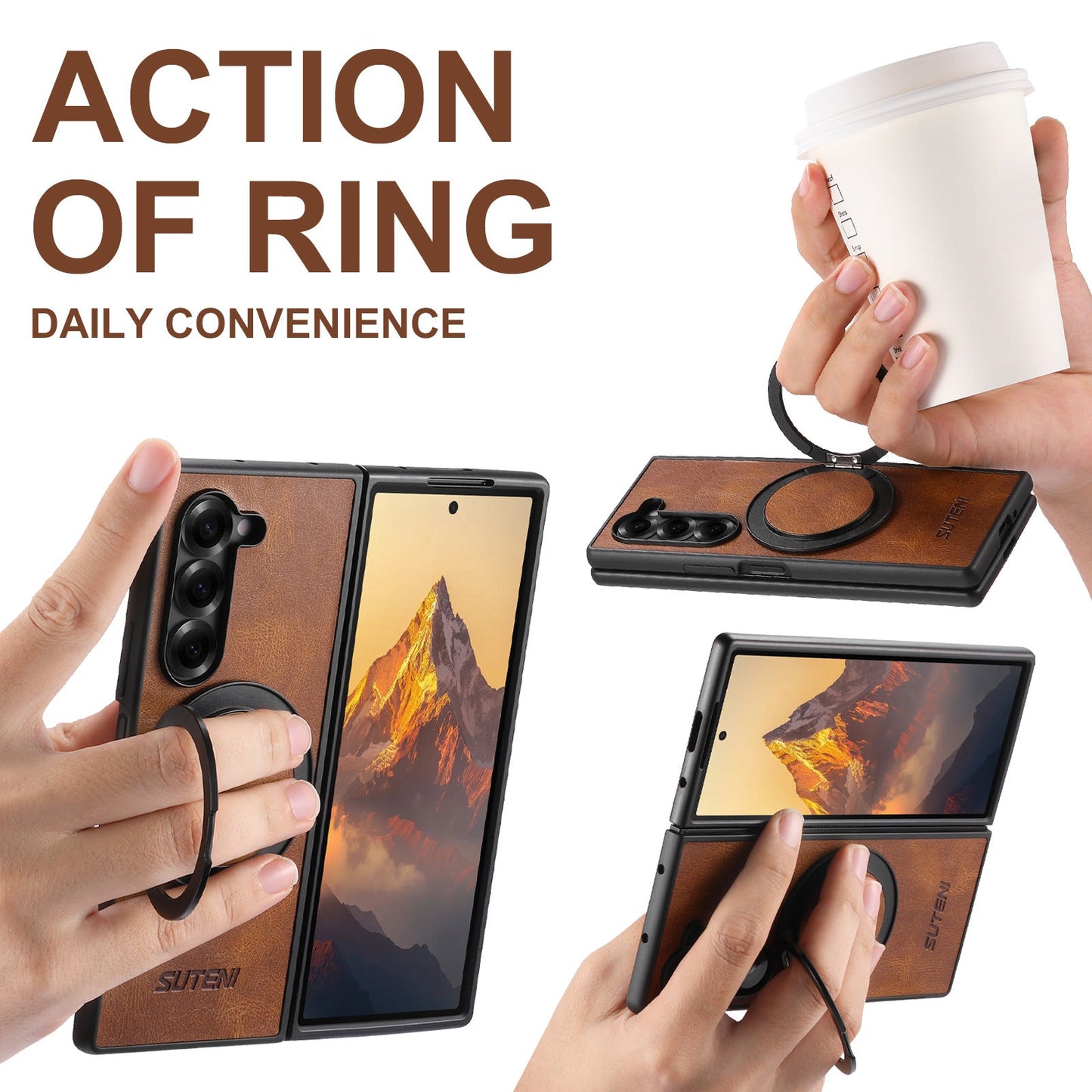 Leather Phone Case With Magnetic Bracket For Galaxy Z Fold 7/6/5