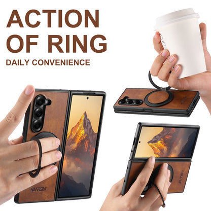 Leather Phone Case With Magnetic Bracket For Galaxy Z Fold 7/6/5