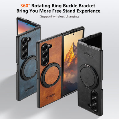Leather Phone Case With Magnetic Bracket For Galaxy Z Fold 7/6/5