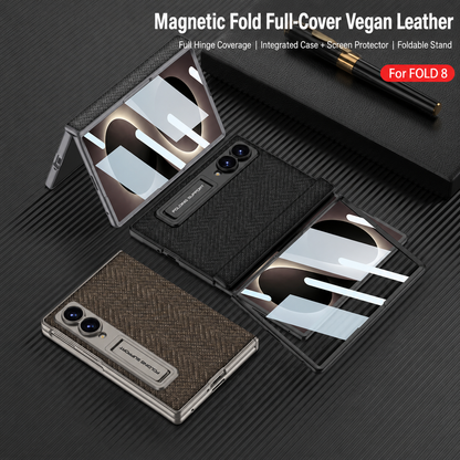 Luxurious Leather Phone Case with Built-In Tempered Glass & Bracket For Galaxy Z Fold8 Wide Ultra