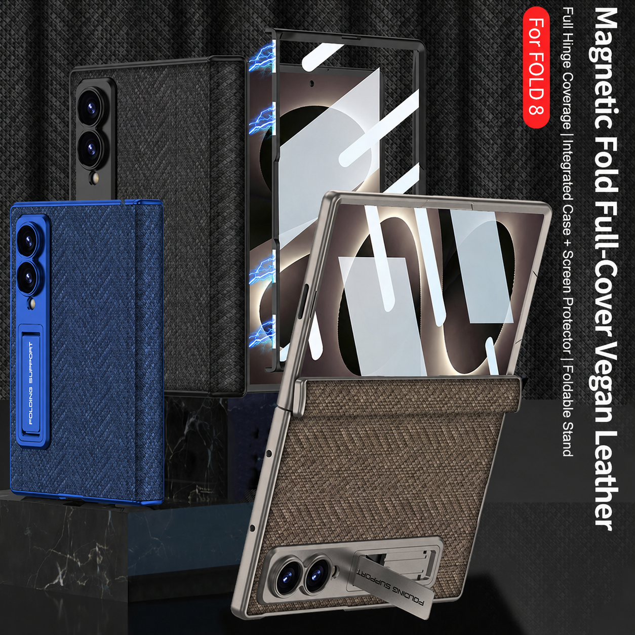 Luxurious Leather Phone Case with Built-In Tempered Glass & Bracket For Galaxy Z Fold8 Wide Ultra